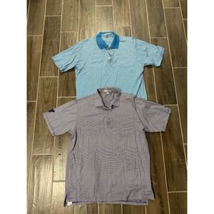 Lot Of 2 Vintage Peter Millar Golf Performance Polos Striped Blue/Purple Size XL